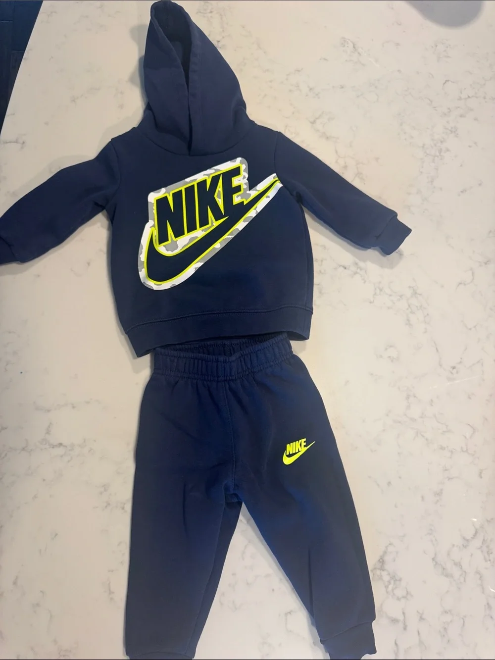 Nike Kids Navy Jogger Sweatpants with Neon Yellow Logo